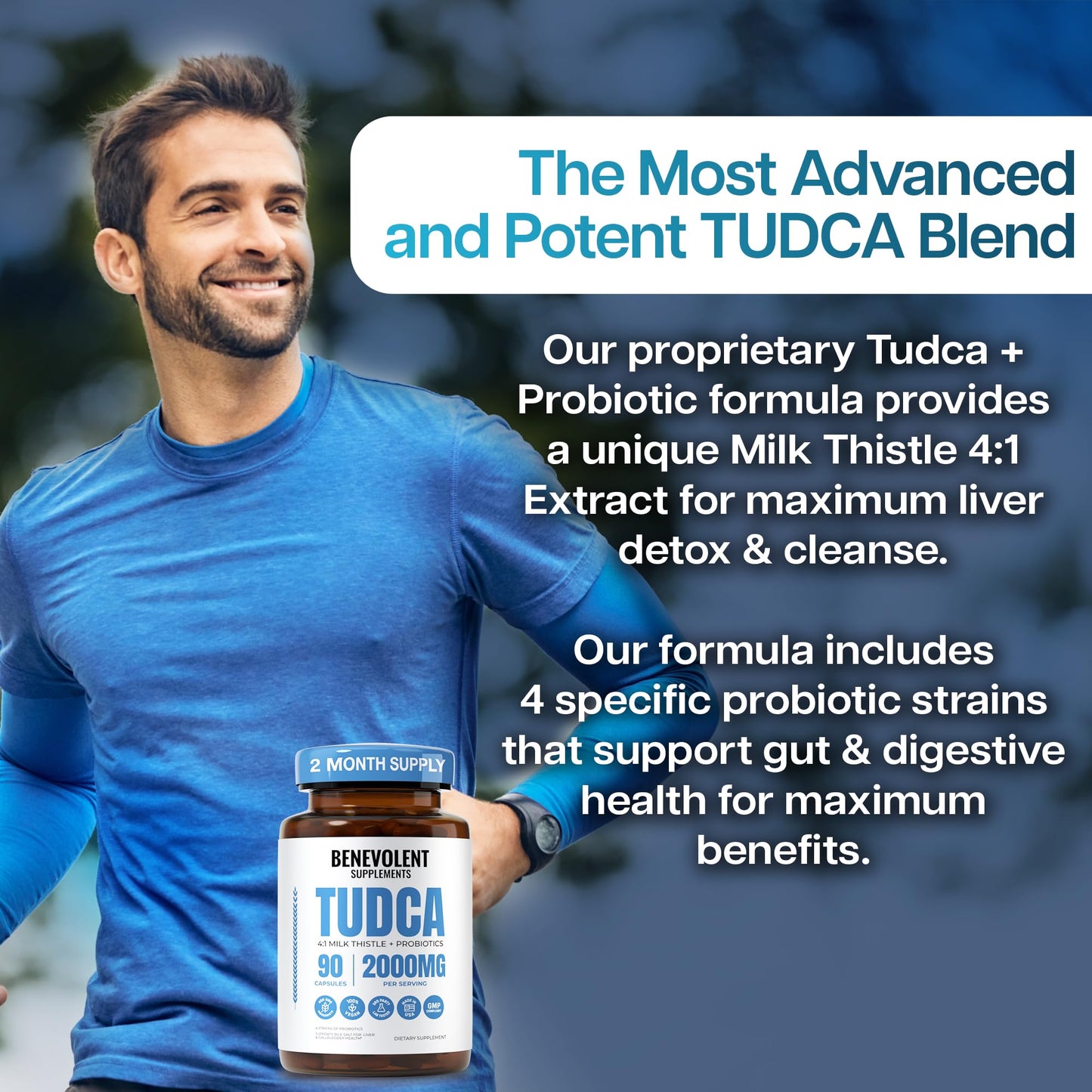 2000mg Advanced TUDCA Supplement - Max Absorption TUDCA Bile Salts with 4:1 Milk Thistle and Probiotics - Supports Liver Detox & Cleanse, Gallbladder, Gut & Kidney Health - 90 Vegan Capsules
