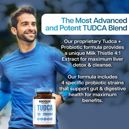 2000mg Advanced TUDCA Supplement - Max Absorption TUDCA Bile Salts with 4:1 Milk Thistle and Probiotics - Supports Liver Detox & Cleanse, Gallbladder, Gut & Kidney Health - 90 Vegan Capsules