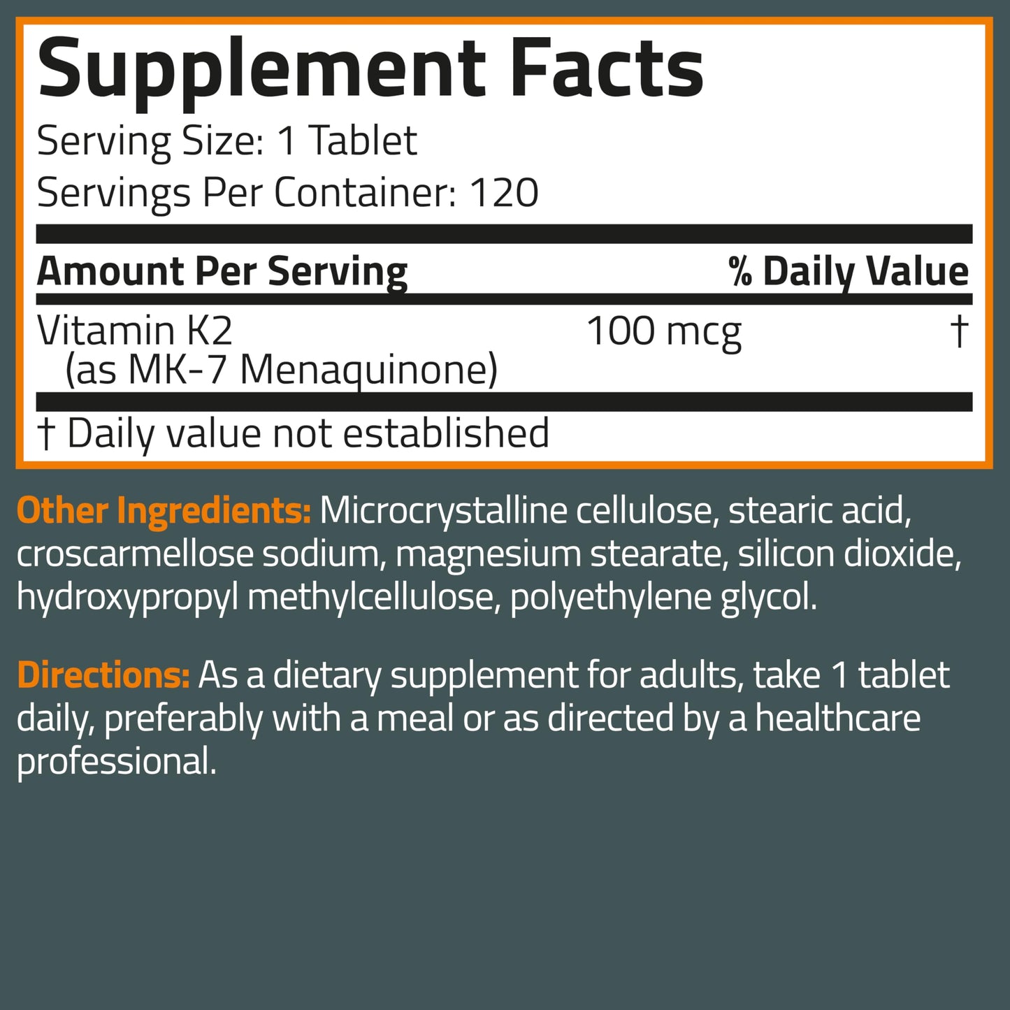 Bronson Vitamin K2 MK-7 100 MCG, K2 as MK7 Menaquinone, Bone Support Non-GMO, 120 Tablets