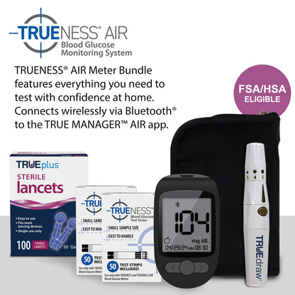 TRUENESS Blood Glucose Meter Kit with Testing Supplies | Includes Blood Glucose Monitor, Case, 100 Test Strips, 100 Lancets, Lancing Device - Fast, Easy Testing Supplies for Home Use