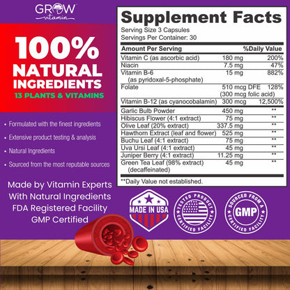 grow vitamin Blood Pressure Formula - Herbal Blend, Non-GMO, Gluten-Free - 90 Capsules