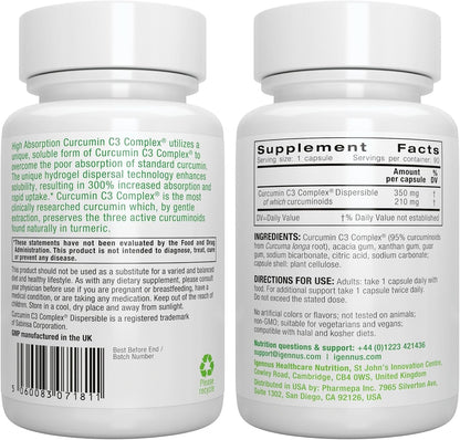 Igennus Advanced Curcumin C3 Complex, 300% Greater Absorption & Rapid Uptake, 95% Standardised Extract, 90 Servings, Clean Label, Vegan Supplement, 1-a-Day, 90 Capsules
