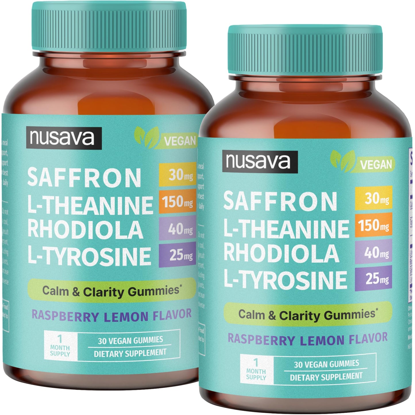 4-in-1 Saffron Gummies - Saffron Supplements with Rhodiola Rosea, L Theanine Gummies & L-Tyrosine - Saffron Extract Mood Support Supplement for Calm & Focus - Vegan, Non-GMO & Gluten-Free (30 Ct)