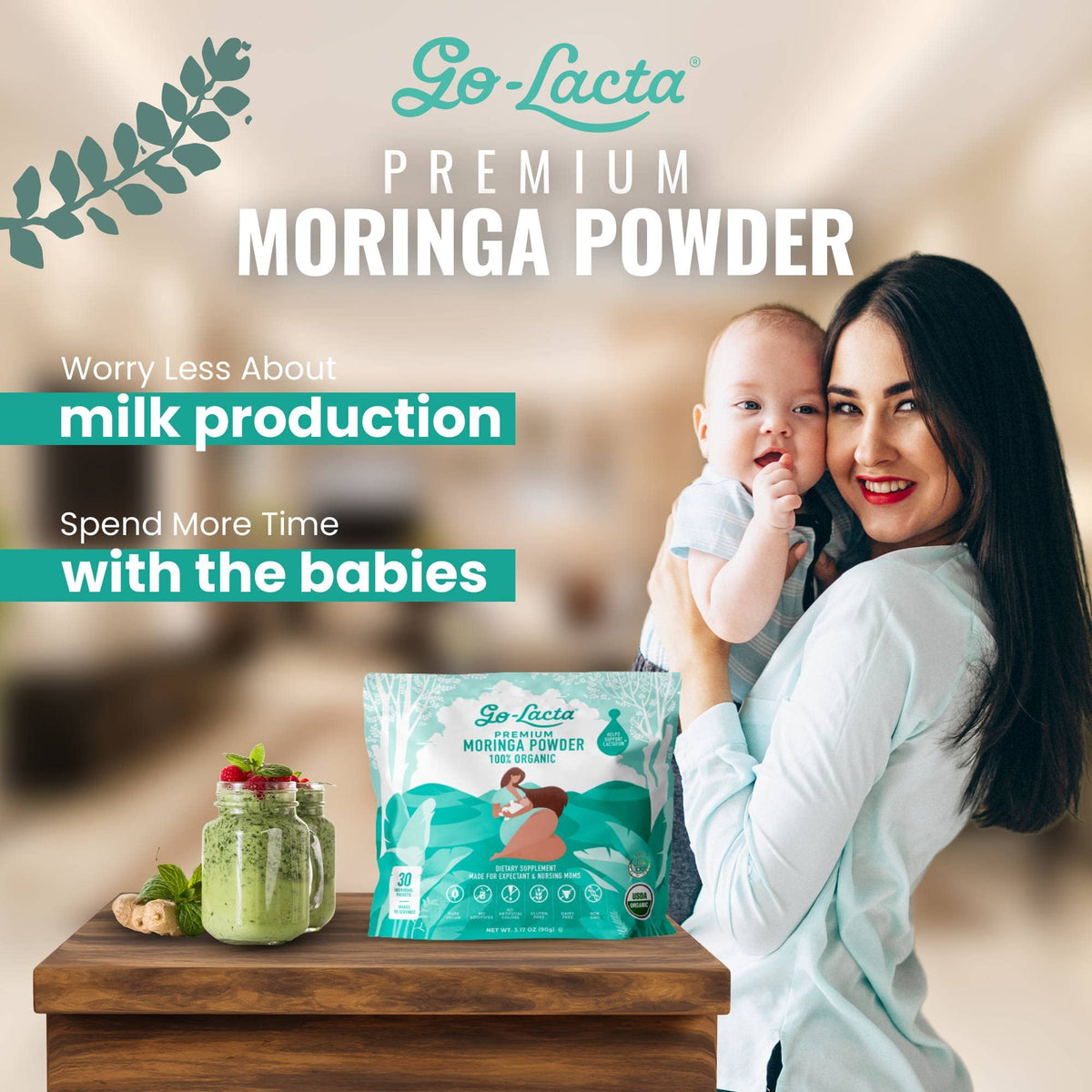 Go-Lacta® Super Moringa Powder: Boost Breast Milk Naturally! 30 3g Packets of Pure