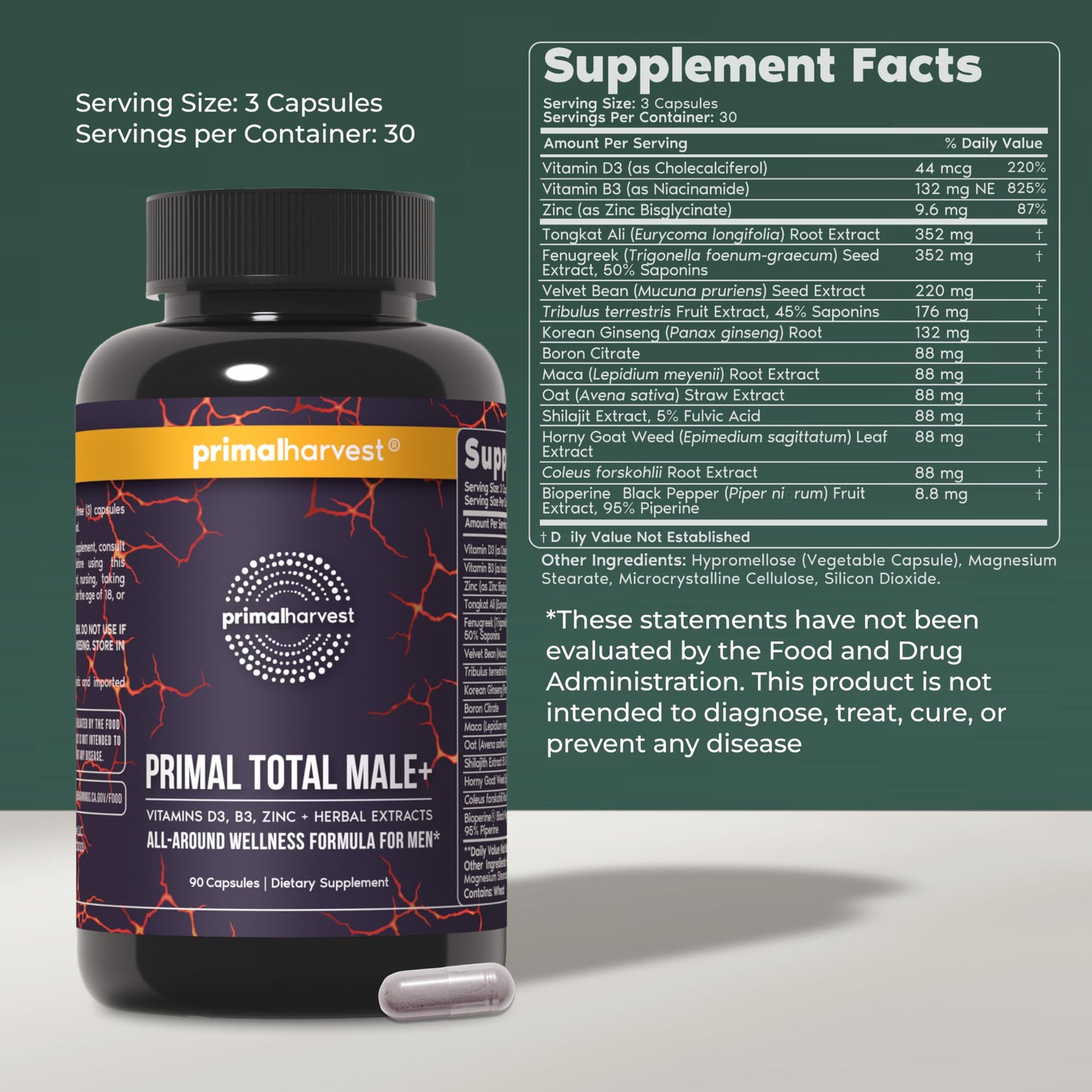 Primal Harvest Total Male+ - Daily Supplement, Dairy & Soy Free, for Men