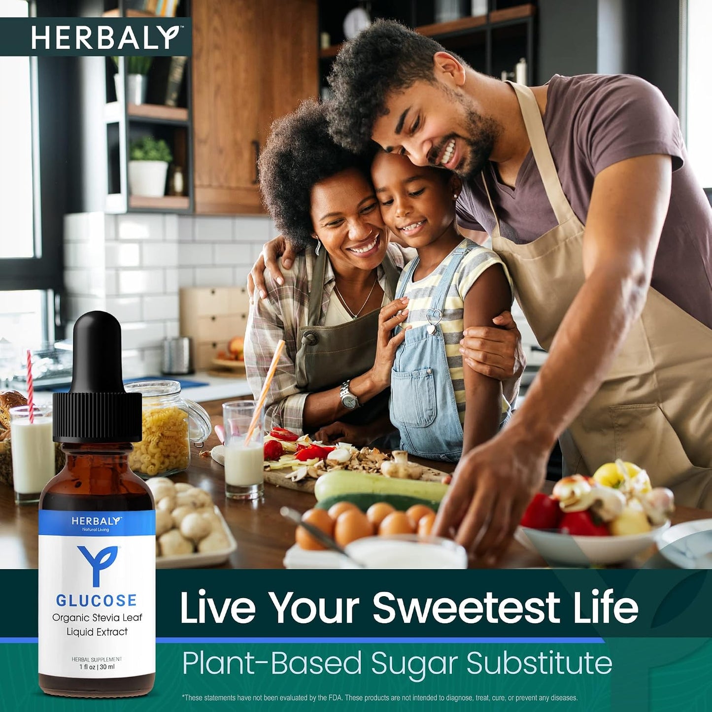 Herbaly Glucose Organic Stevia Leaf Sweetener - Antioxidant Rich Blend - Balanced Systems & Energy- Natural Wellness - Delicious Daily Sweetness For Tea, Coffee, & More - Vegan Formula - 1 fl oz