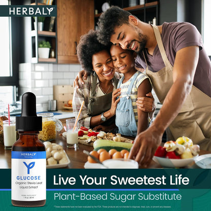 Herbaly Glucose Organic Stevia Leaf Sweetener - Antioxidant Rich Blend - Balanced Systems & Energy- Natural Wellness - Delicious Daily Sweetness For Tea, Coffee, & More - Vegan Formula - 1 fl oz
