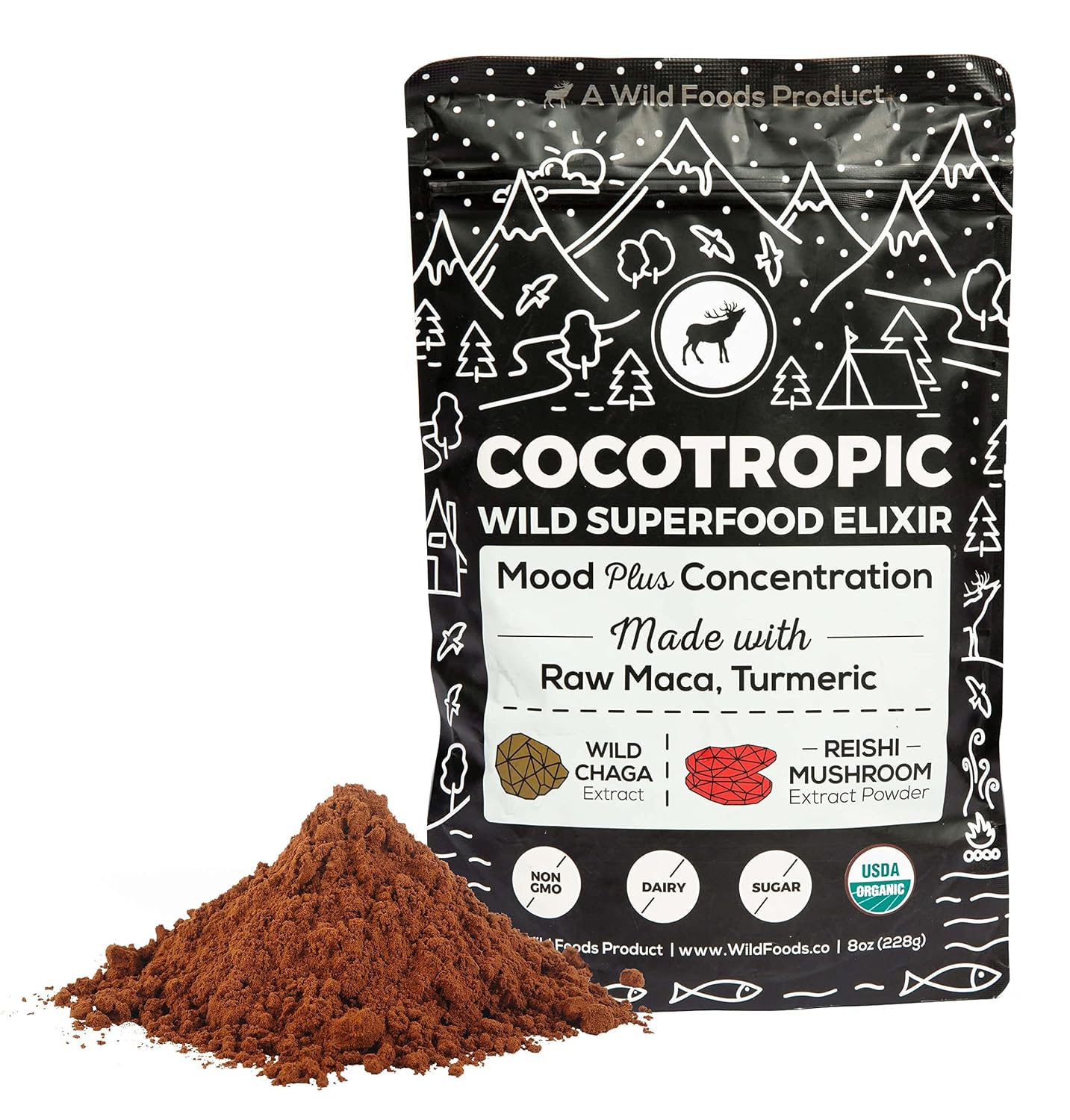 Wild Foods Pink Himalayan Salt (8oz) and Cocotropic Mushroom Cocoa Mix (8oz) Bundle for Cooking and Wellness