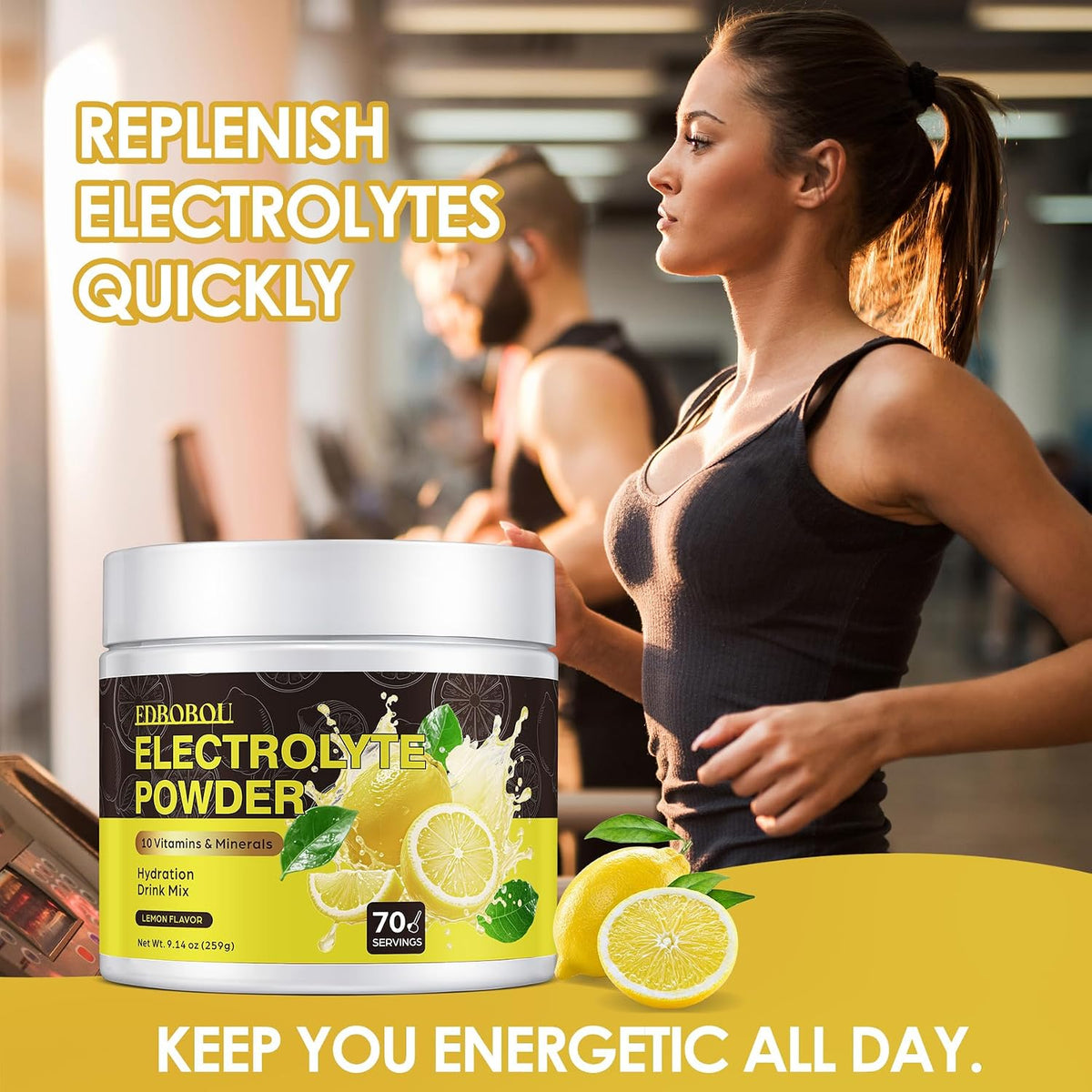 Sugar Free Electrolyte Powder - Lemon Flavor 70 Servings Refreshing Hydration Mix with Potassium, Sodium & Magnesium Fast-Absorbing Hydration Supplement, Gluten-Free, Ideal for Athletes