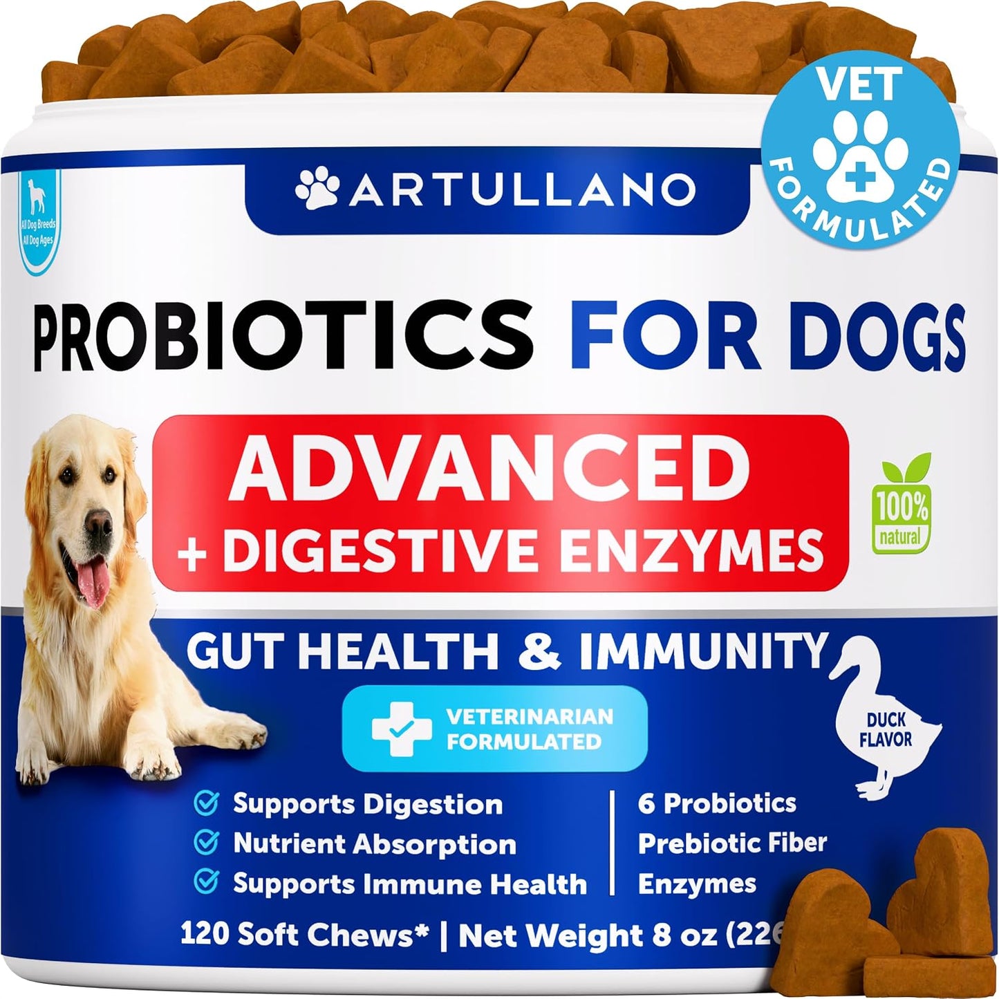 Probiotics for Dogs - Support Gut Health, Itchy Skin, Allergies, Immunity, Yeast Balance - Dog Probiotics and Digestive Enzymes with Prebiotics - Reduce Diarrhea, Gas - 120 Probiotic Chews for Dogs