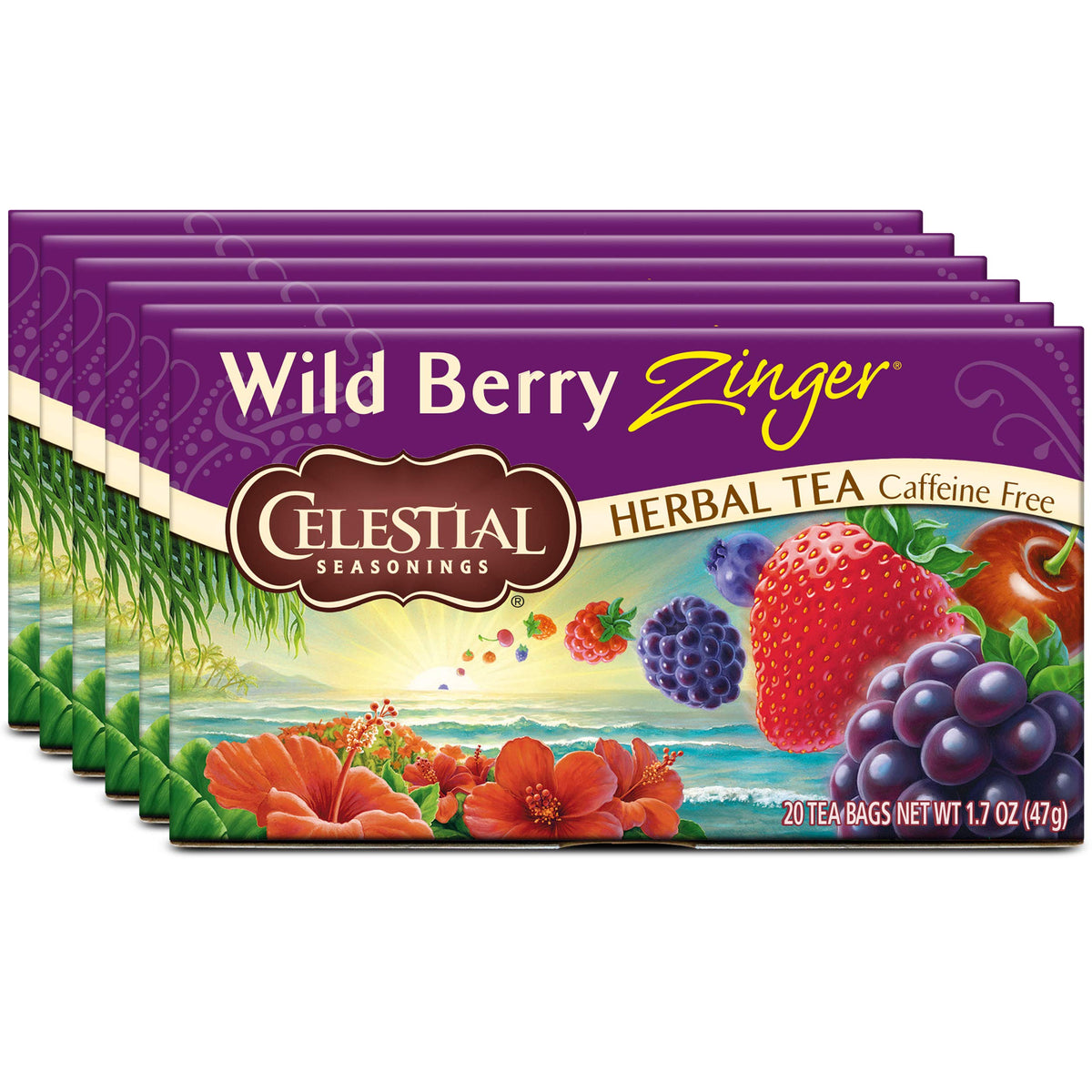 Celestial Seasonings Herbal Tea, Wild Berry Zinger, 20 Count (Pack of 6)