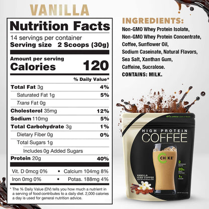 Chike Vanilla High Protein Iced Coffee, 20 G Protein, 2 Shots Espresso, 1 G Sugar