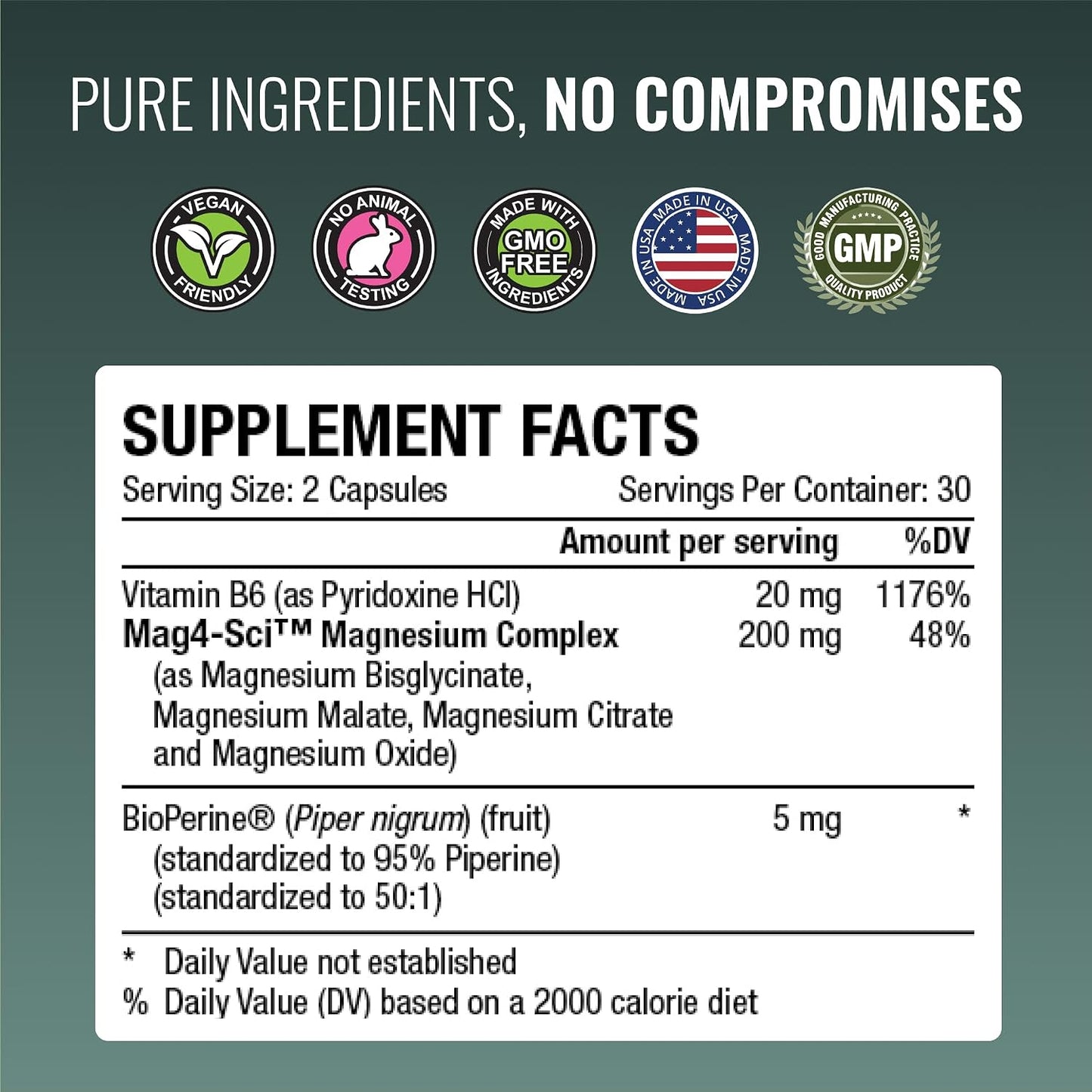 Approved Science Magnesium Complex - Magnesium Bisglycinate, Malate, Citrate, and Oxide, Heart, Headaches, Cramps, Energy - High Absorption - 60 Capsules - 1 Month Supply - Non-GMO - Vegan