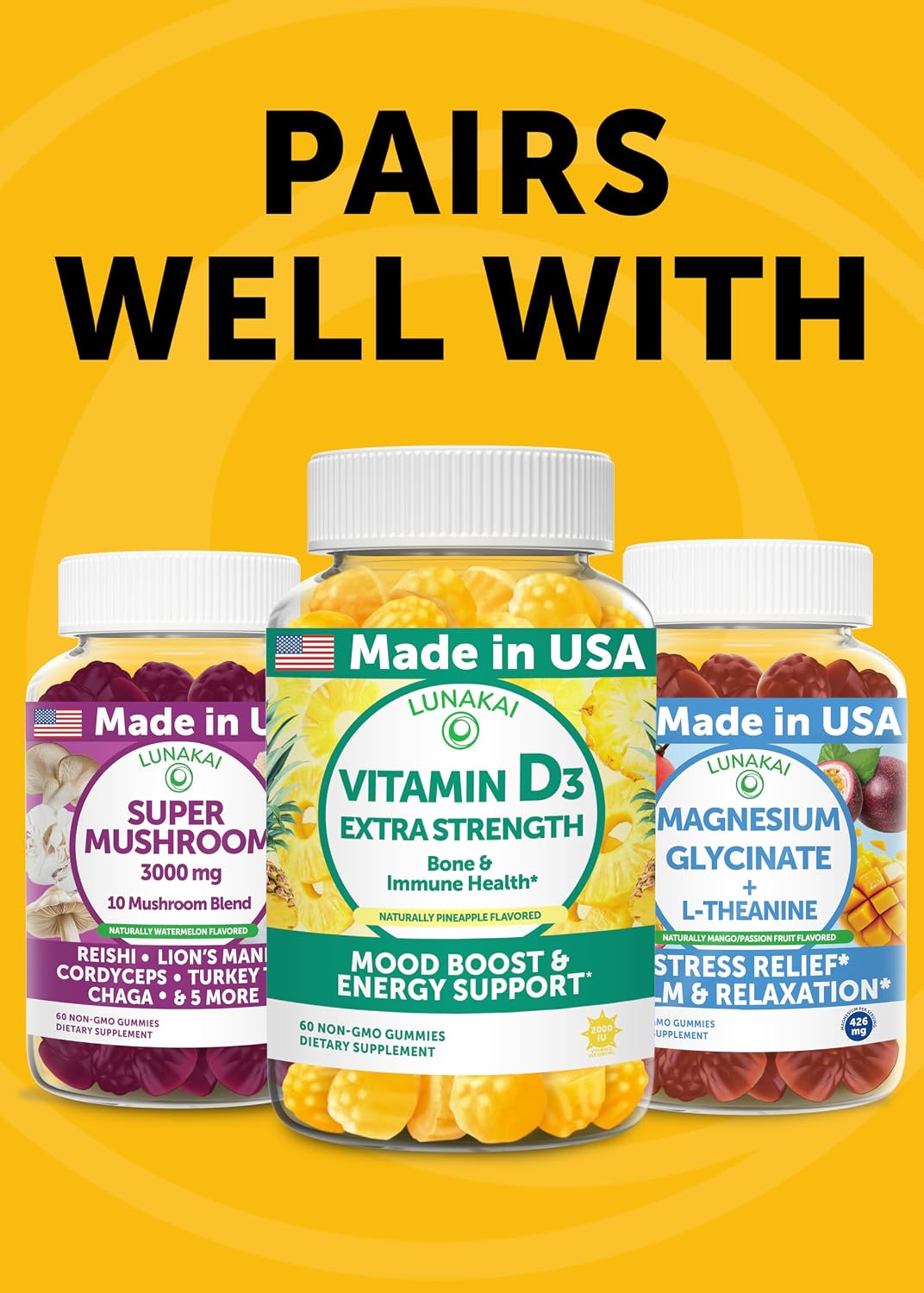 Lunakai USA Made Turmeric and Ginger Supplement Gummies 500mg with Black Pepper – High Absorption Curcumin Turmeric Gummies for Joint Comfort, Daily Immune Support, Non-GMO, 60ct