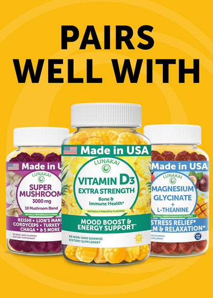 Lunakai USA Made Turmeric and Ginger Supplement Gummies 500mg with Black Pepper – High Absorption Curcumin Turmeric Gummies for Joint Comfort, Daily Immune Support, Non-GMO, 60ct