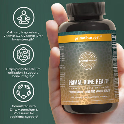 Primal Harvest Primal Bone Health Calcium Carbonate Bone Health Complex for Men & Women with Calcium, Magnesium, Zinc, Manganese, Potassium, & L-Carnitine (1 Pack)
