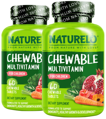 NATURELO Chewable Vitamin for Kids Multivitamin with Whole Food Organic Fruit Blend - 60 Tablets for Children