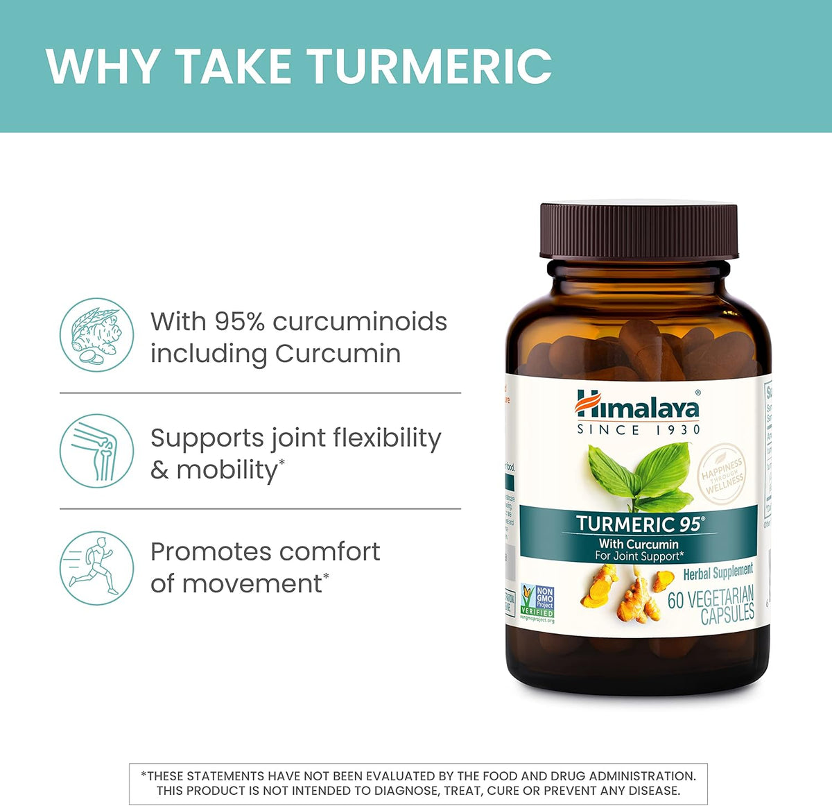Himalaya Turmeric 95 Curcumin Supplement,Joint Support, 600 mg, 60 Capsules