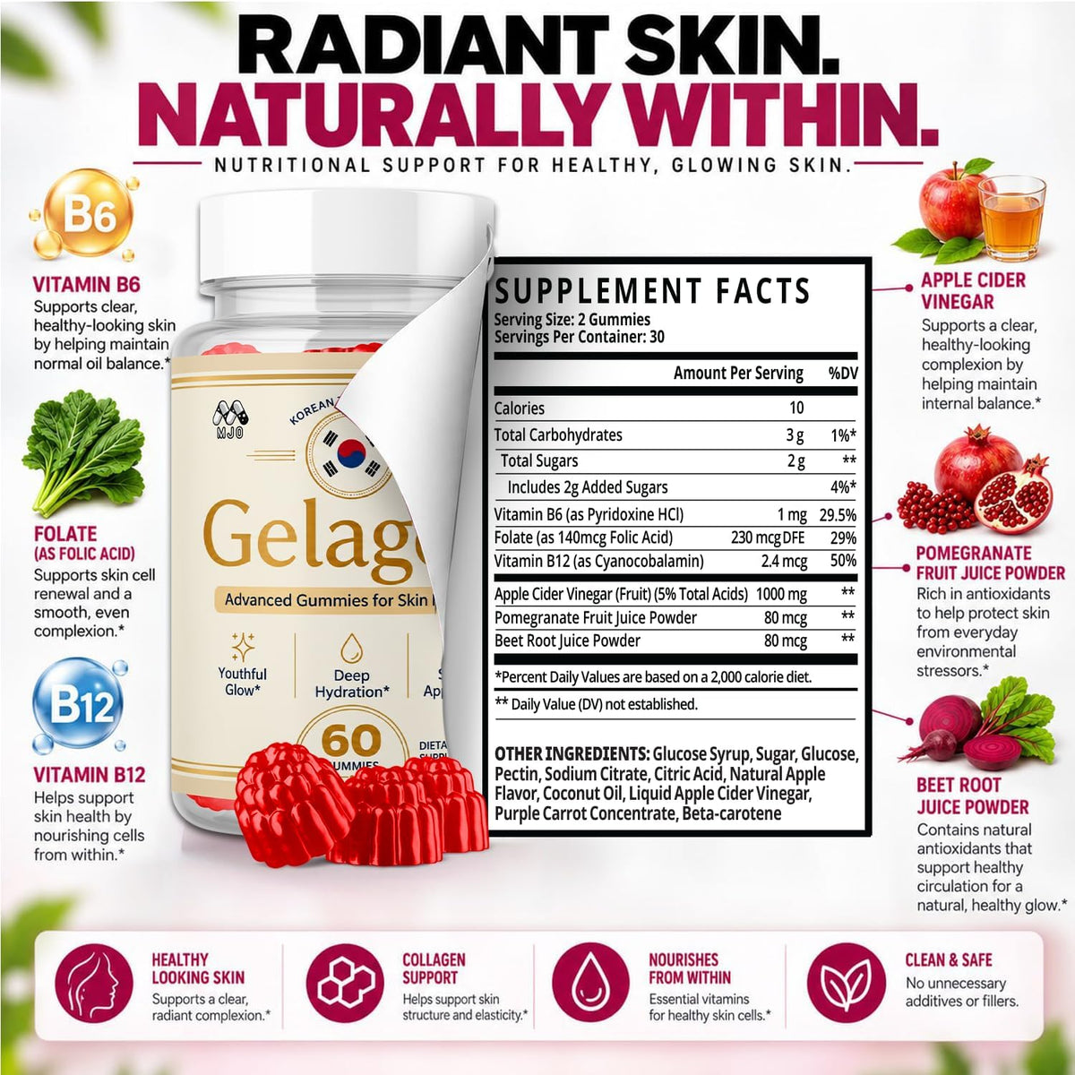 Gelagen Gelatin Gummies, Gelagen Koreana Advanced Skin Health, 60 Gummies