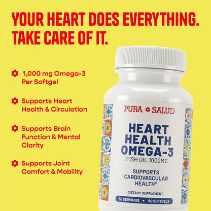 Pura Salud Omega 3 Fish Oil 1000mg | EPA DHA, Brain Support, Heart Support