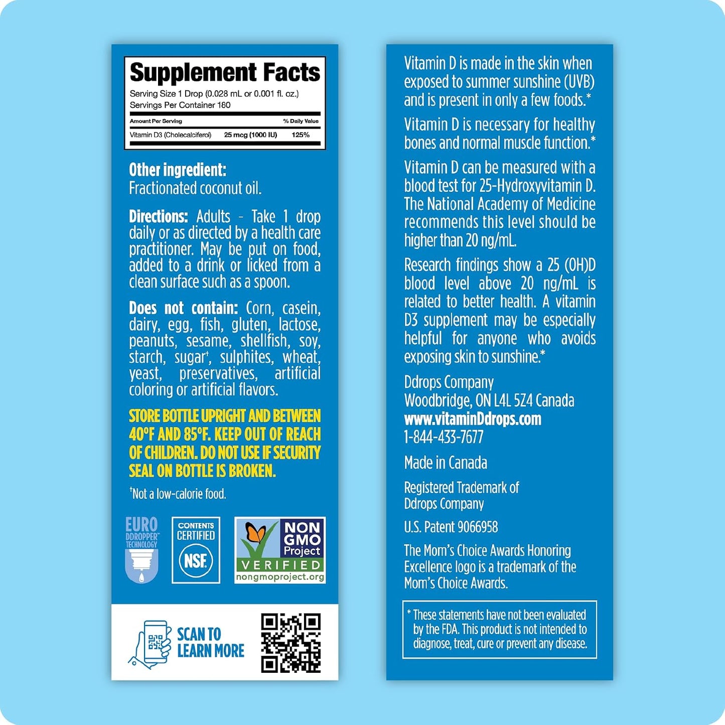 Ddrops Adults 1000 IU 180 Drops, Liquid Vitamin D. Supports Strong Bones & Immune System. No Large Capsules, No Preservatives, Non-GMO, Allergy-Friendly