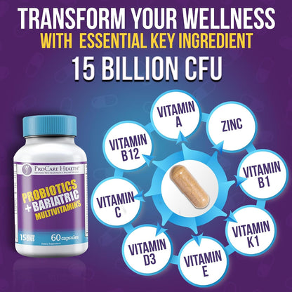 Core-45 + Probiotics Bariatric Multivitamin | Capsule | 60 Ct | 15 Billion CFU Bariatric Probiotic Fast Dissolving Veggie Capsules to Support Gut and Immune Health for Bariatric Patients