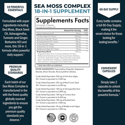 Sea Moss Black Seed Oil Ashwagandha Ginger - 120 Sea Moss Capsules