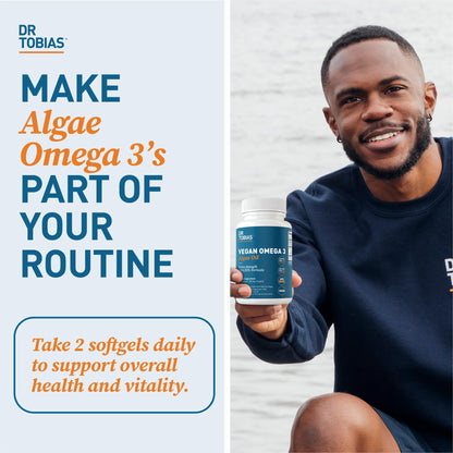 Dr. Tobias Vegan Omega 3 Algae Oil 60 Capsules | Extra-Strength DHA EPA | Plant-Based Omega 3 Supplement | Heart & Brain Support | 420 mg DHA + 210 mg EPA | Lemon Flavor | 30 Servings