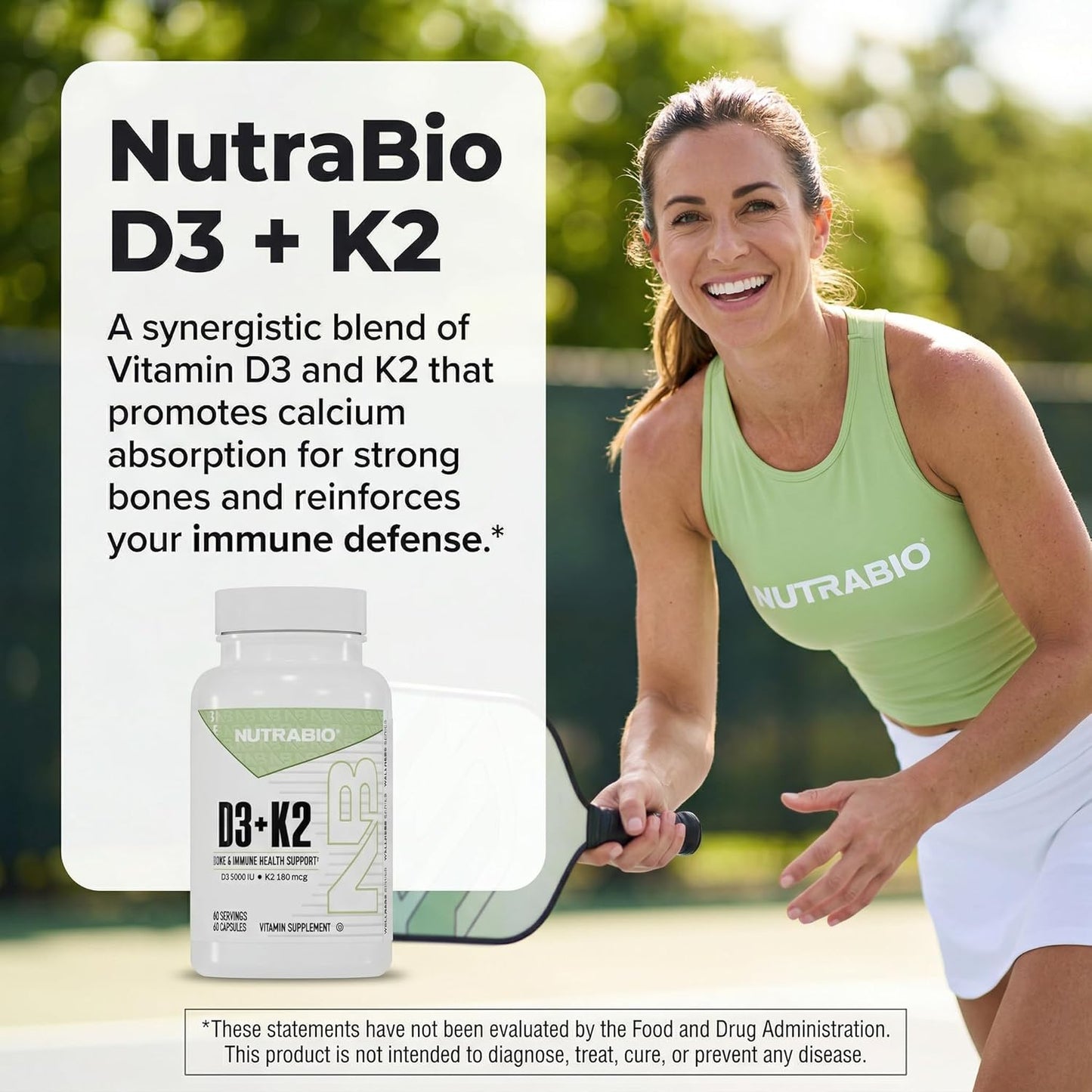 NutraBio Vitamin D3 K2 | 5000 IU D3 as Cholecalciferol with Vitamin K2 as MENA-Q MK7 (180mcg) | Support Bone and Heart Health | Non-GMO, Gluten Free, Lactose Free | 60 Vegetable Capsules