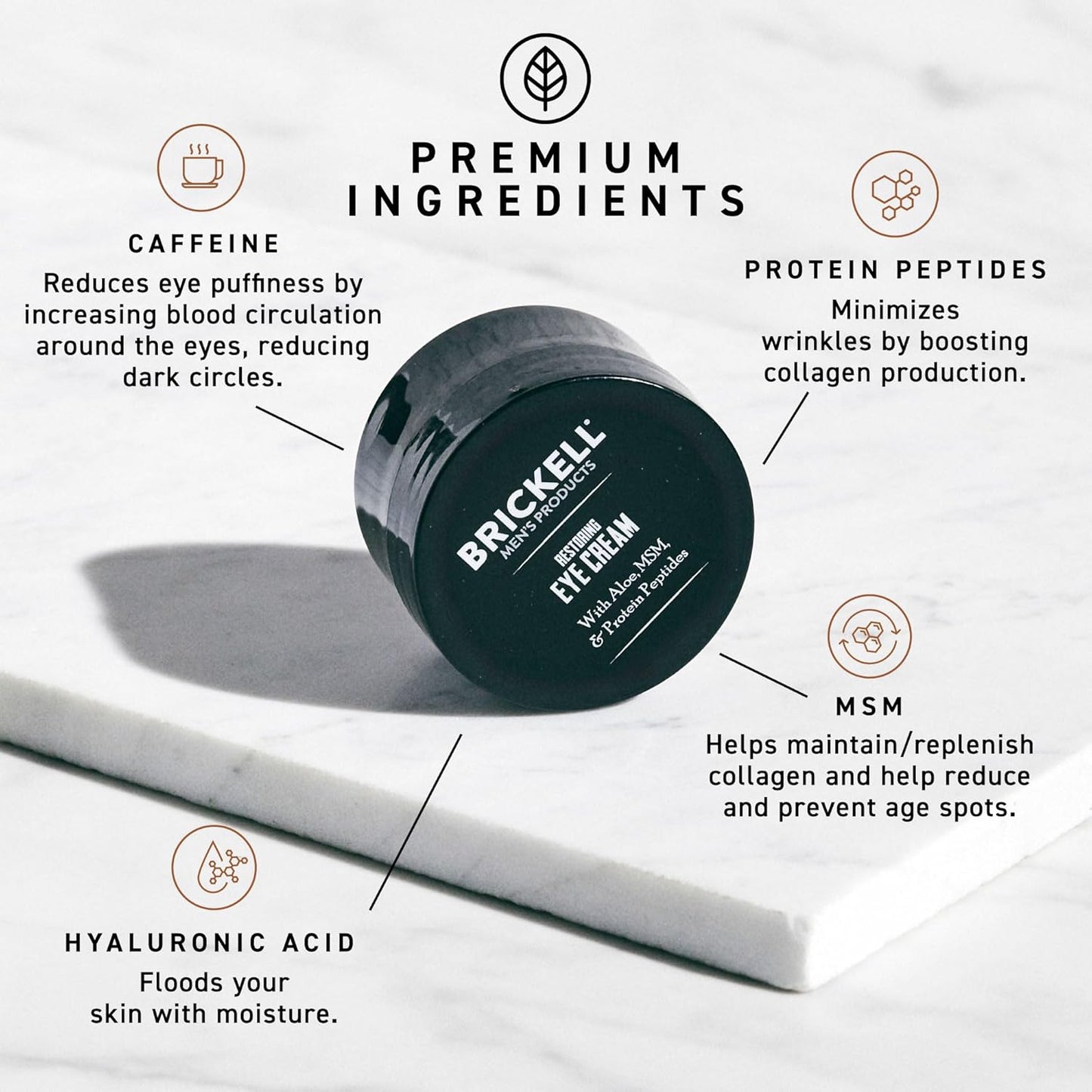 Brickell Men's Restoring Under Eye Cream for Men, Anti Aging Eye Balm To Reduce Puffiness, Wrinkles, Dark Circles, Crows Feet & Eye Bags, Caffeine, Hyaluronic Acid & Protein Peptides, 0.5oz, Unscented