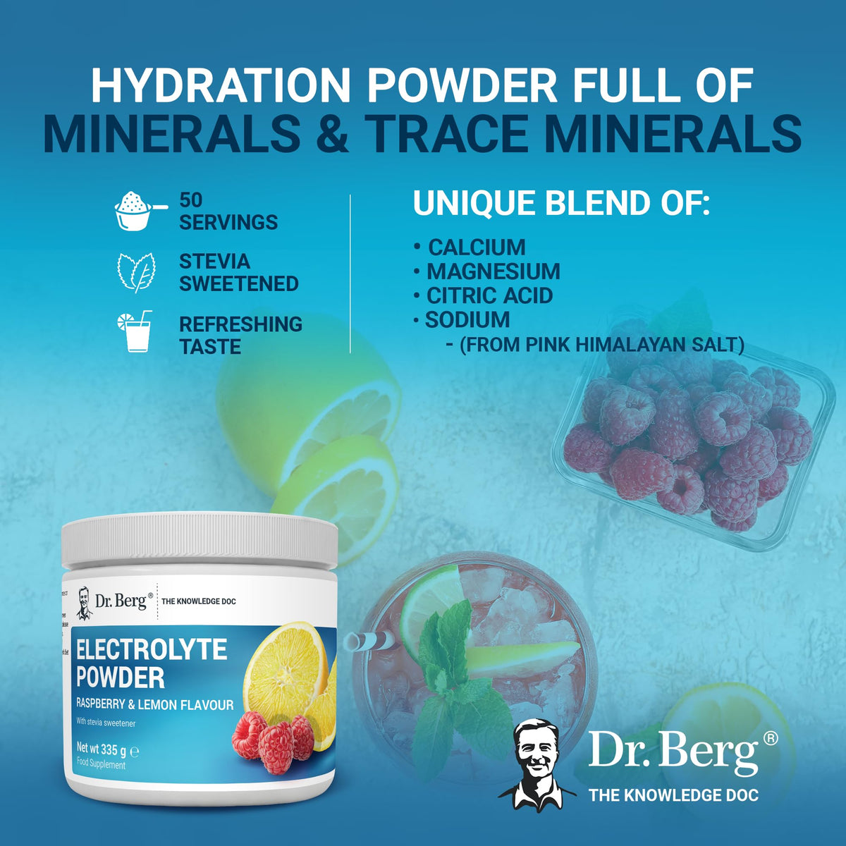 Dr. Berg Electrolyte Powder - Electrolyte Drink Supplements with 1000mg Potassium