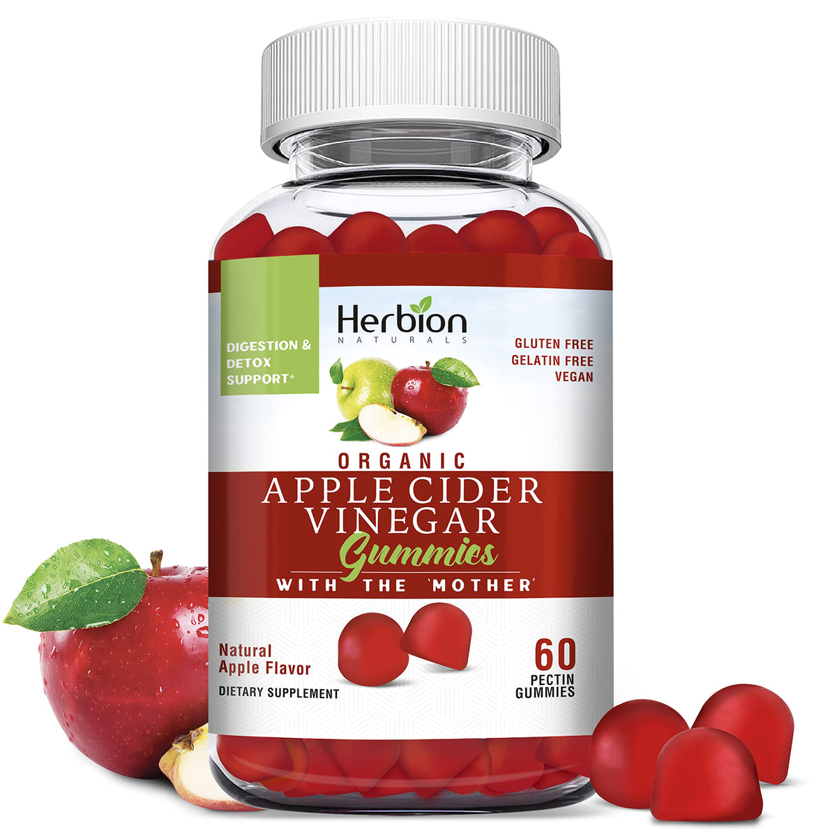 Herbion Naturals Organic Apple Cider Vinegar Gummies with The Mother, Supports Healthy 