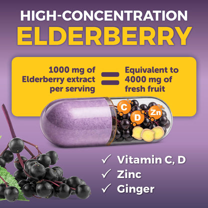 Viva Naturals Elderberry with Vitamin C and Zinc for Adults - 5 in 1 Sambucus Black Elderberry Capsules with Vitamin D3 5000 IU Immunity Supplement, Sambucus Elderberry Immune Support Supplement