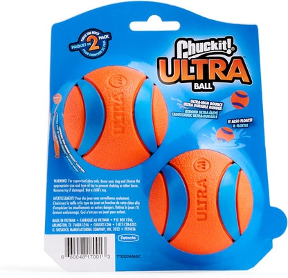 Chuckit! Ultra Ball Dog Toy - Medium Bouncy Fetch Balls For Dogs 20-60 lbs - Made from Durable Rubber - Floating Water Pet Toys - Size Medium - 2.5-inch Diameter - Pack of 2 | Bouncy durable rubber design for pups 20-60 lbs, high bounce action for active