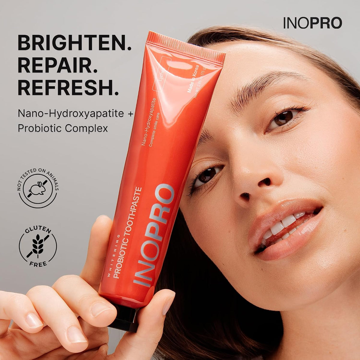 InoPro Teeth Whitening Strips 14 Treatments Kit + Lychee Nano-Hydroxyapatite Whitening Toothpaste with Probiotic + Strawberry Foam Mouthwash with Nano-Hydroxyapatite, Xylitol, Hyaluronic Acid