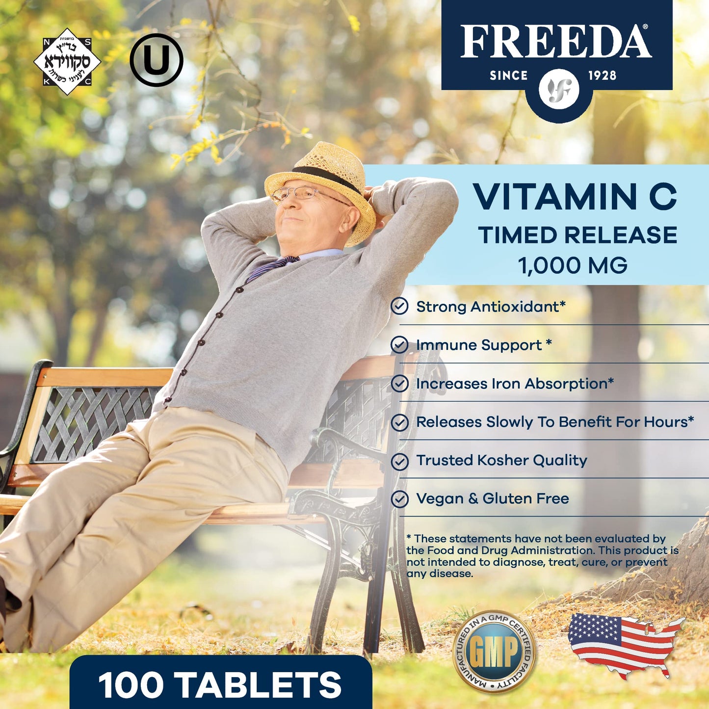 FREEDA Timed Release Vitamin C 1000mg – Slow-Release for All-Day Immune & Antioxidant Support, Gentle on Stomach, Kosher & Vegan, High-Absorption Tablets (100 Tablets) | Supports All-Day Immune & Antioxidant Defense – Promotes Collagen & Cell Health – Gen