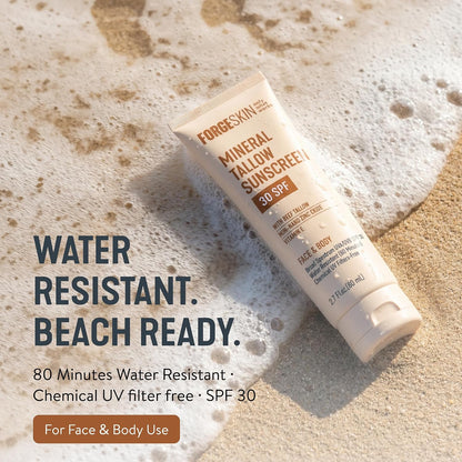 Forge Skin Mineral Sunscreen SPF 30, Non-Nano Zinc, Tallow-Based, 2.7 oz | Broad spectrum SPF 30, non-nano zinc oxide, grass-fed tallow base, no white cast, water resistant 80 min, oxybenzone-free
