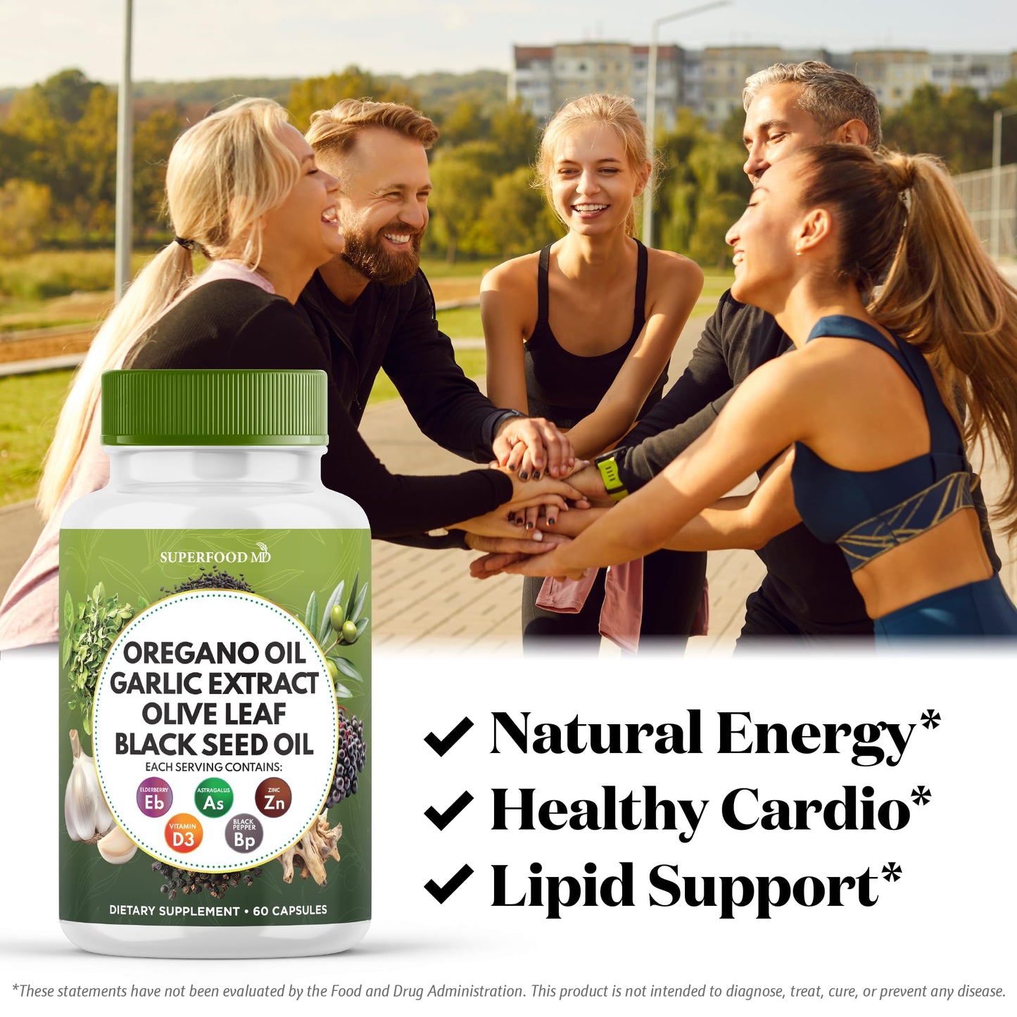 Superfood MD Oregano Oil Garlic Extract Olive Leaf Black Seed Oil Astragalus- for Women and Men- 60 Count