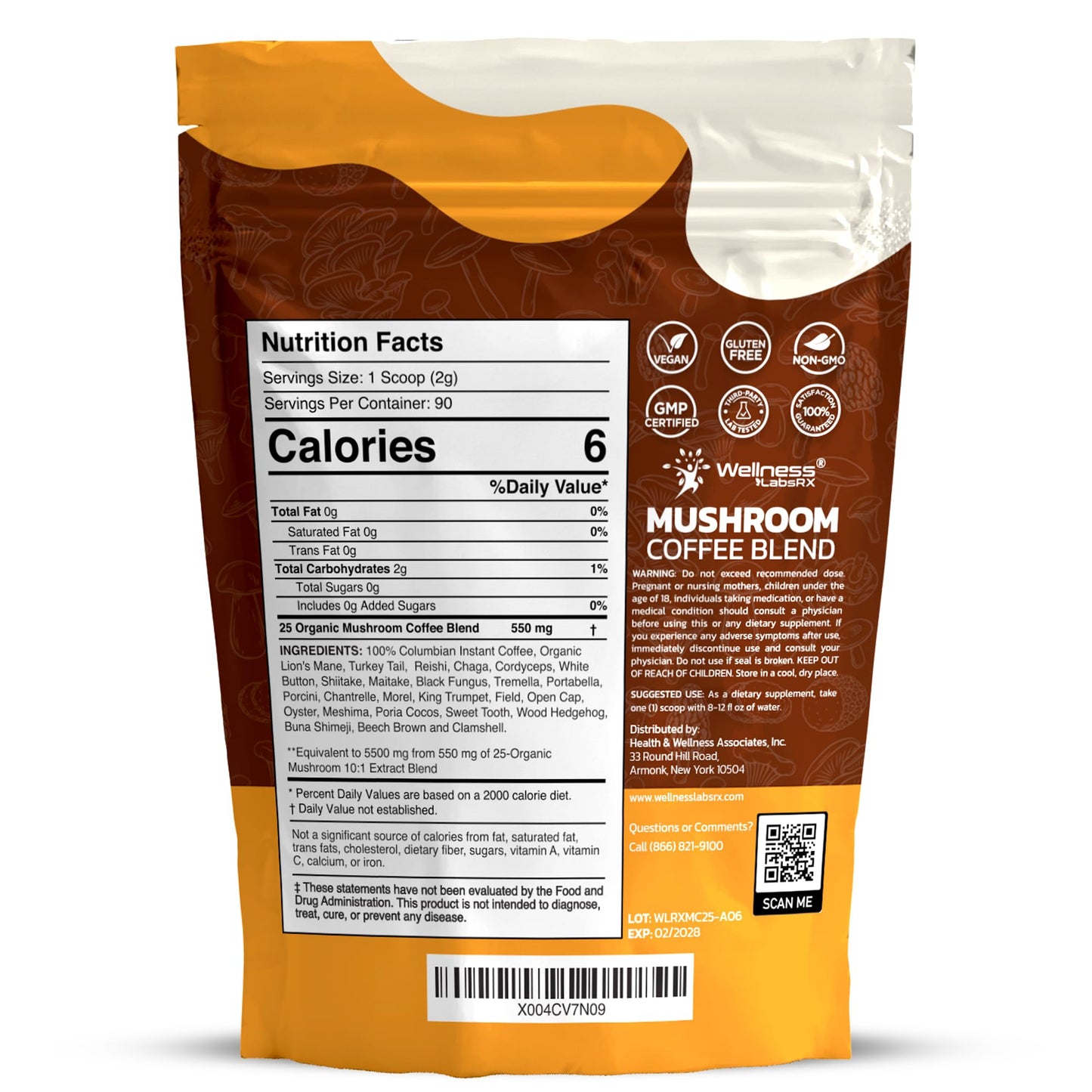 Mushroom Coffee Organic Instant Coffee, 25-in-1, Third-Party Tested Keto Friendly Lions Mane Supplement with Functional Mushrooms – Shiitake, Reishi, Lion’s Mane & More | Smooth, Rich Flavor - 90 Servings