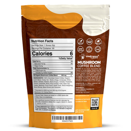 Mushroom Coffee Organic Instant Coffee, 25-in-1, Third-Party Tested Keto Friendly Lions Mane Supplement with Functional Mushrooms – Shiitake, Reishi, Lion’s Mane & More | Smooth, Rich Flavor - 90 Servings