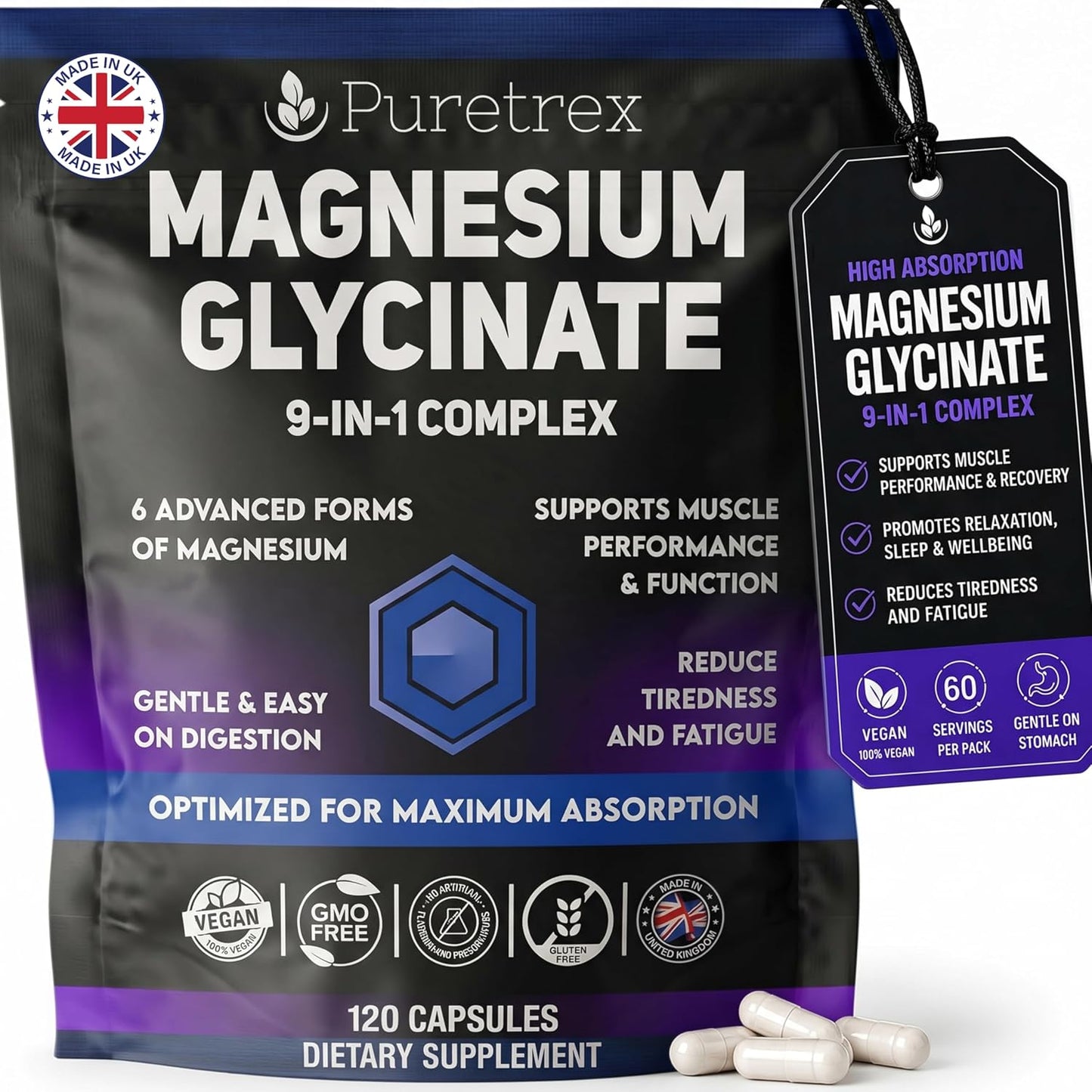 Magnesium Glycinate Complex, 120 Vegan Capsules, 9-in-1 Formula with 6 Advanced Forms, Supports Muscle Performance, Maximum Absorption