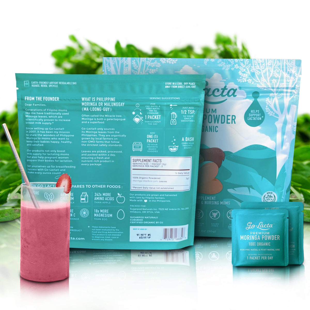 Go-Lacta® Super Moringa Powder: Boost Breast Milk Naturally! 30 3g Packets of Pure