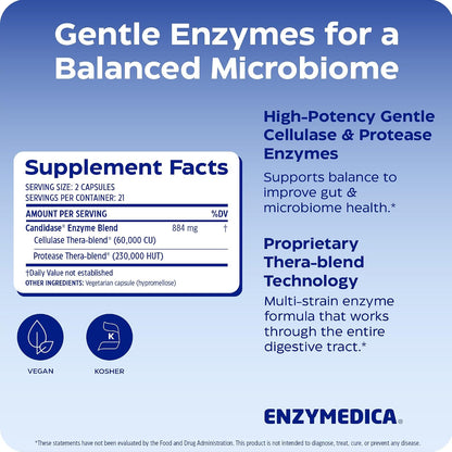 Enzymedica Candidase, Enzymes for Gentle Cleansing Support for Men & Women, Blended for Gut & Microbiome Health with Cellulase and Protease, 42 Count