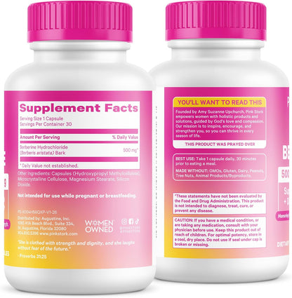 Pink Stork Berberine 500 mg, AMPK Metabolic Activator for Women, 30 Count | Metabolism + Gut Health Support for Women, Third-Party Tested, Vegan, Non-GMO