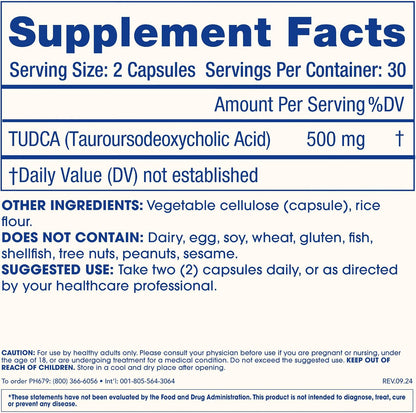 ProHealth Pure TUDCA | Clinically Studied | Third-Party Tested | 500 mg per Serving, 60 Capsules