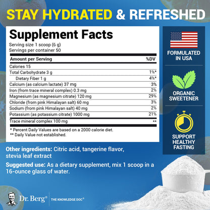 Dr. Berg Zero Sugar Hydration Keto Electrolyte Powder - Enhanced w/ 1000 mg of Potassium & Real Pink Himalayan Salt (NOT Table Salt) - Raspberry & Lemon Flavor Hydration Drink Supplement, 100 Servings