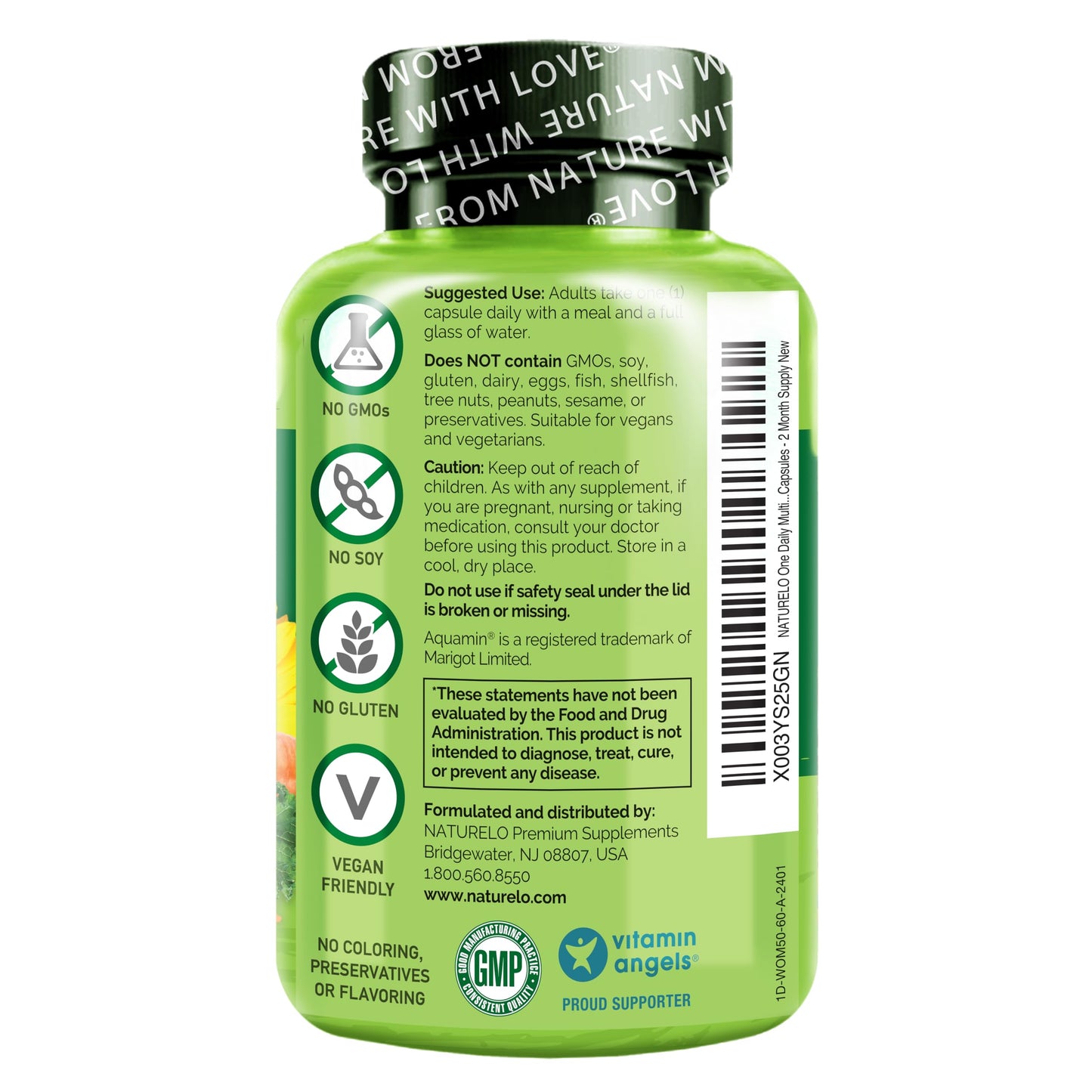 NATURELO One Daily Multivitamin for Women 50+ (Iron Free) - Menopause Support for Women Over 50 - Whole Food Supplement - Non-GMO - No Soy - 60 Capsules - 2 Month Supply