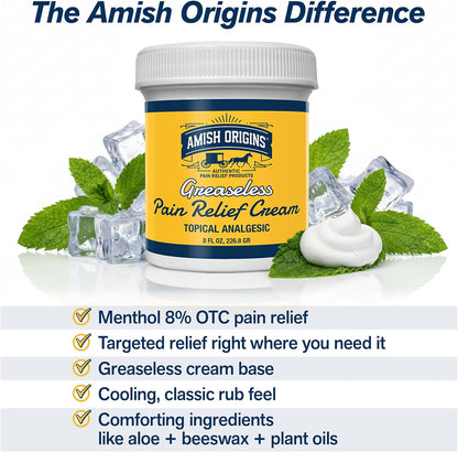 Amish Origins Pain Relief Cream, Maximum Strength Deep Penetrating for Joint, Muscle, Knee, Back, Feet, Hand, Ankle, Aches, 8 fl oz (Pack of 1)