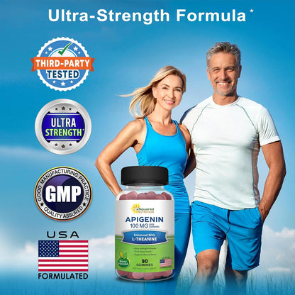 aSquared Nutrition Apigenin 100mg with L-Theanine 100mg Gummies - Apigenin Supplement for Sleep - Natural Extract Gummy Alternative to Capsules, Pills, Powder & Tea - 2 Per Serving