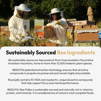 Bee and You Royal Jelly Tablet, Propolis Extract, Bee Pollen, 100% Natural Superfood, Ultra Pure, Immune Support Supplement, Improve Energy, Focus, Antioxidants, Fresh, Keto, Paleo, Gluten-Free | 60ct